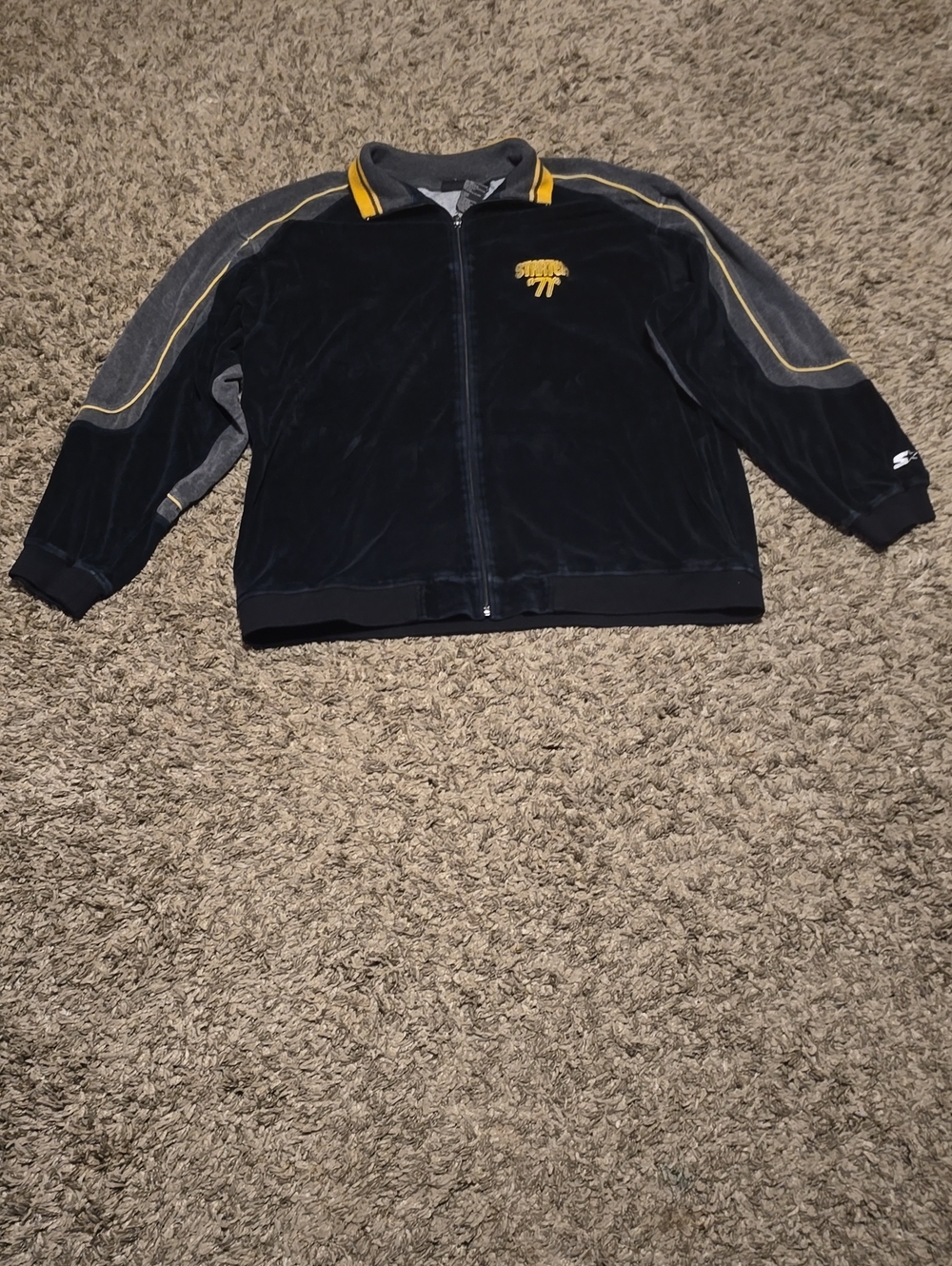 STARTER Black & Gray Zip-Up Jacket with Yellow Trim